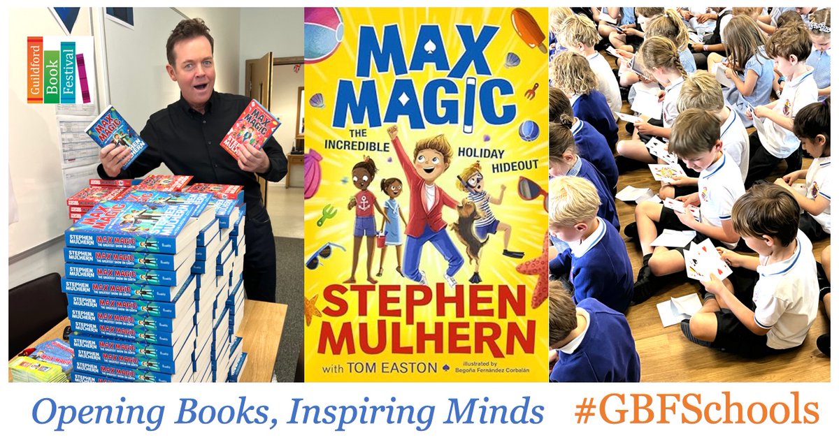 Listening to @StephenMulhern on @thisisheart this morning and getting super excited about his visit to Guildford pupils later this week. Max Magic 3: The Incredible Holiday Hideout is out on Thursday! @piccadillypress @TomEaston @HTPDSchool @GuildfordBC @SurreyLibraries