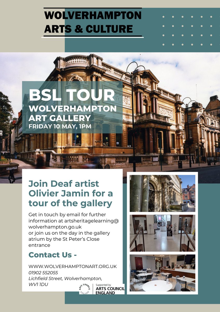 Join us for a BSL tour of the Art Gallery to celebrate @deaffest returning to the city! Fri 10 May at 1pm, Deaf artist Olivier Jamin will be providing a guided tour of our permanent galleries. For further info, email artsheritagelearning@wolverhampton.gov.uk.