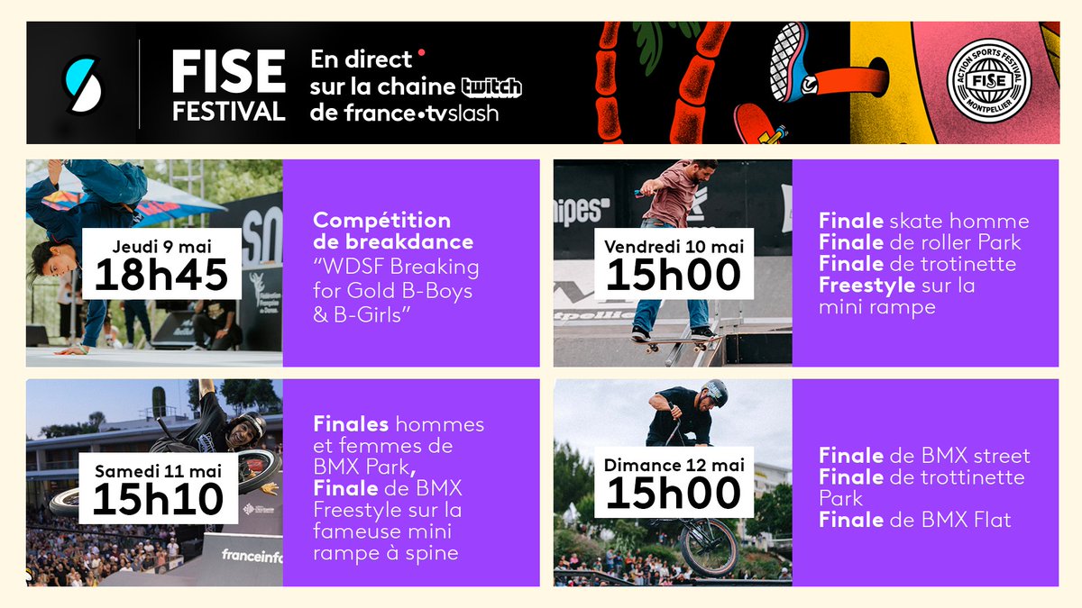 BREAKINNNNG NEWS : on est partenaire du @fiseworld à Montpellier🔥 Voici le programme de diffusion sur notre chaîne Twitch 👉twitch.tv/france_tv_slash Tu comptes suivre quel sport cette année ? 🏆