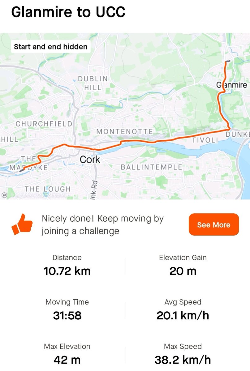 Even before they complete the cycle track out of Glanmire, and along the Lower Glanmire Rd (build it and they will come?), Glanmire to UCC is such a handy and pleasant trip on any dry day you would be mad to take the bus.

I am surprised not to see more do this cycle.