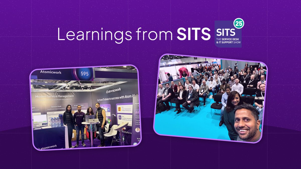 The Atomicwork team had a front-row seat at @SITS_UK in London last month. After countless chats and keen observations, one thing became abundantly clear: #AI is the future of #ITSM. 🌟 1/7