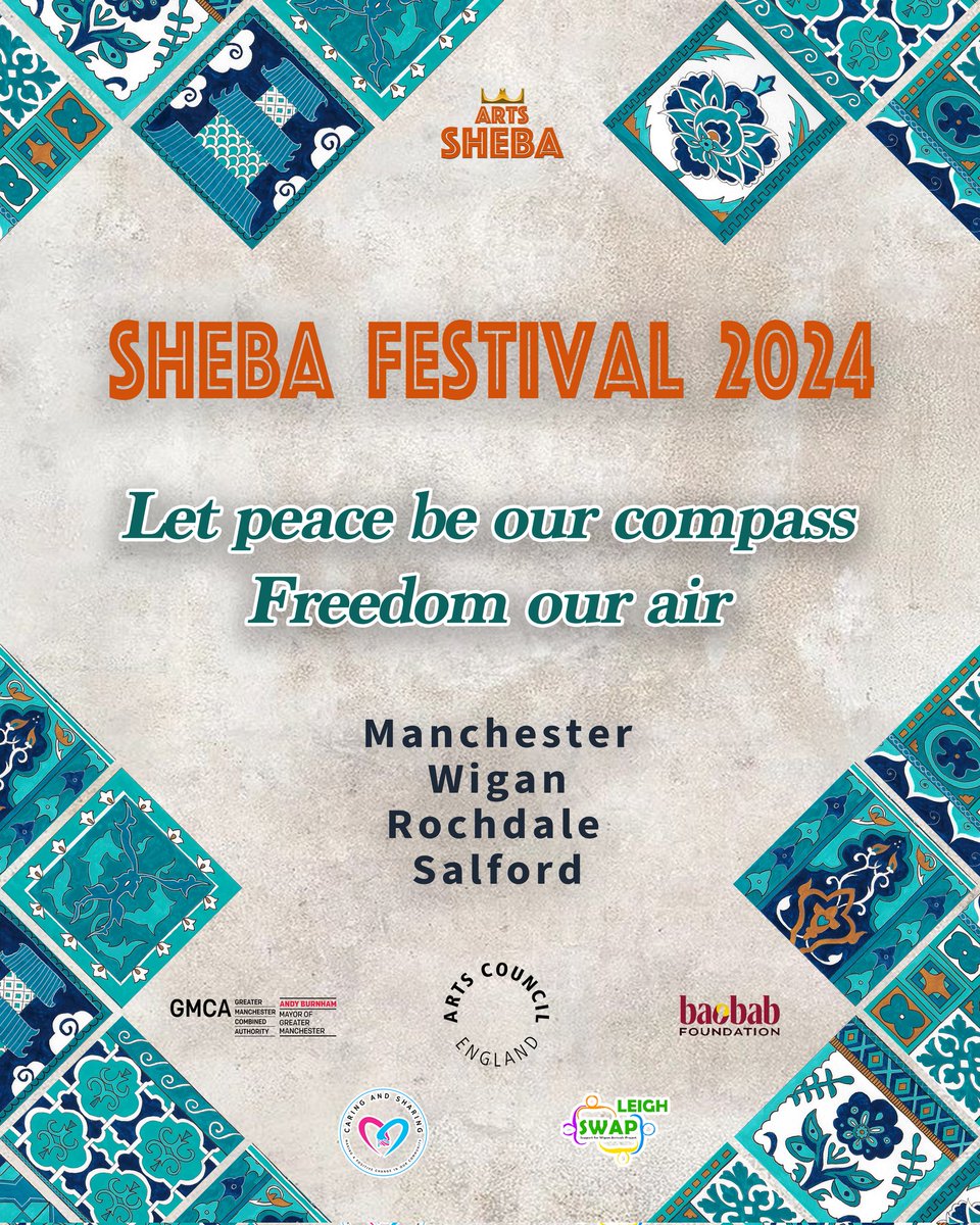 💥Sheba Festival 2024💥 'Let peace be our compass, freedom our air' Our annual Sheba Festival is just around the corner! For more information, please visit shebaarts.com/shebafest24.ht… #shebafest24. #Festival #communityarts #refugeeweek24 #Manchester #Salford #rochdale #Wigan