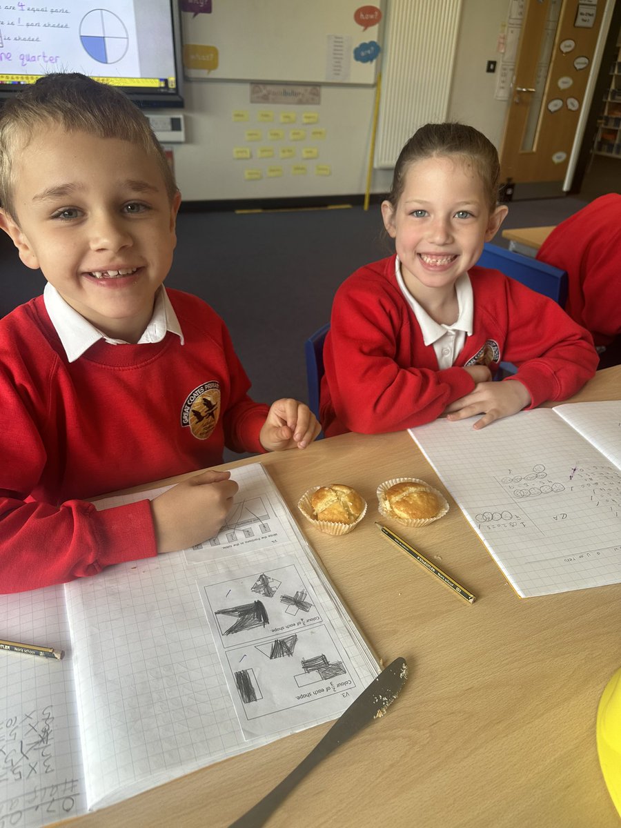 We’ve been looking at the equivalency of half and two quarters in maths today by cutting cakes @PrimaryGreat #gcpmaths