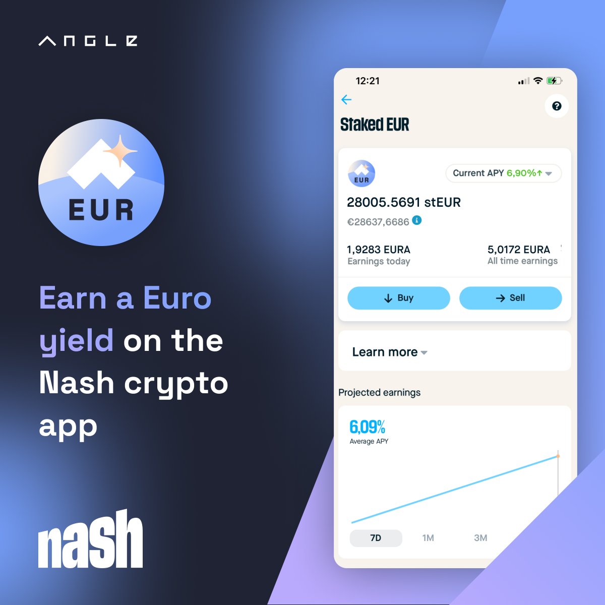 stEUR is now available in the @nashsocial crypto app! 📲 Earn a 6.9% yield on your Euro in Nash Earn. Simply add funds into the pool and start earning interest! 🌱 No lockup period, no minimum deposit.