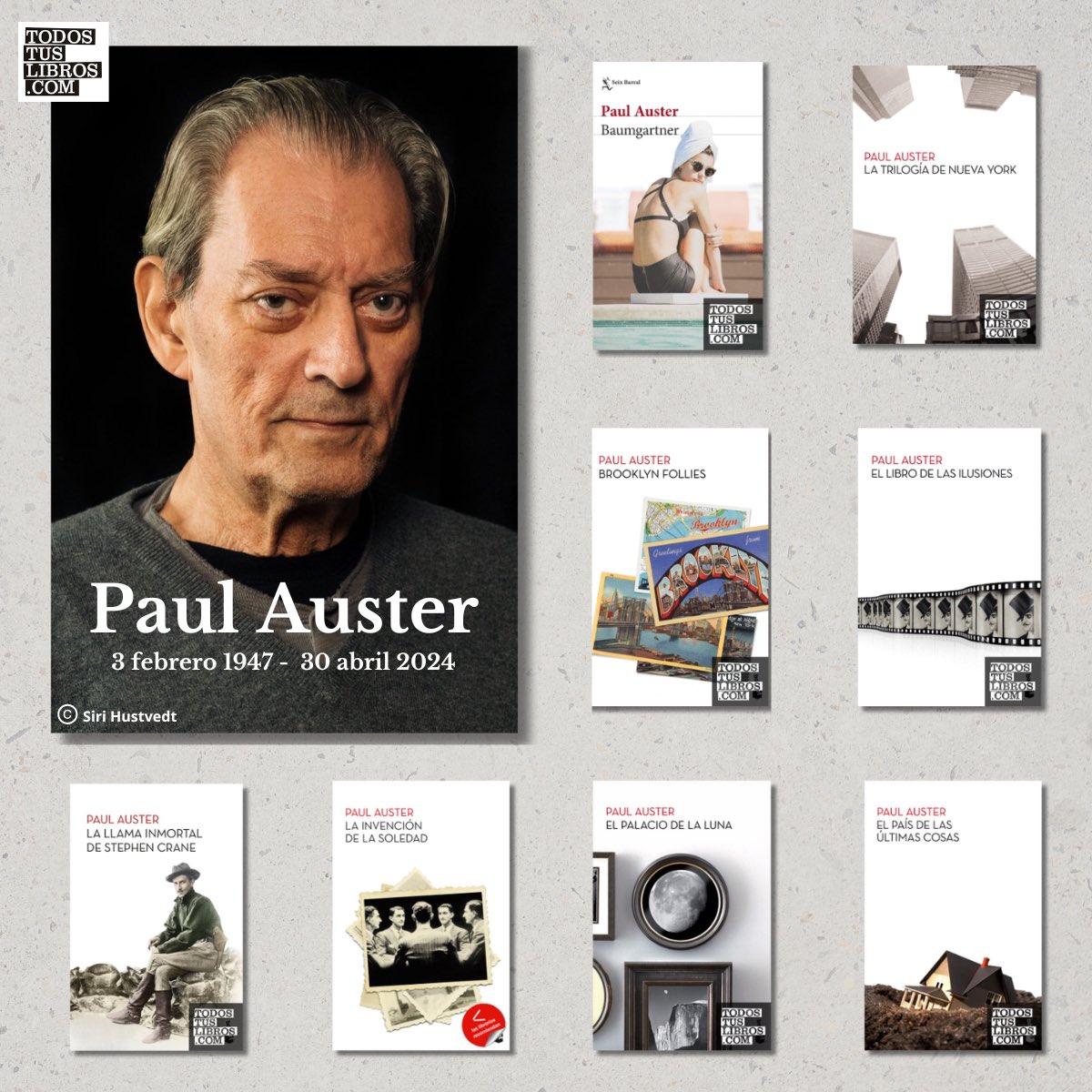 Inolvidable #PaulAuster. Un espacio dedicado en todostuslibros con algunos de sus mejores libros 👉🏼 cutt.ly/Qeq9HXTN.