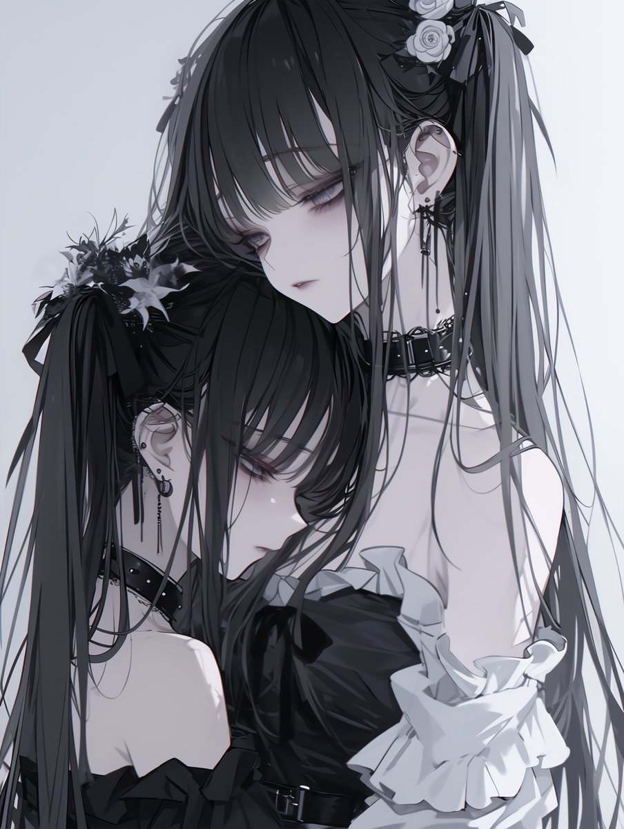 黒髪ﾂｲﾝﾃ ペア画 #フリーアイコン #AIイラスト #ペア画