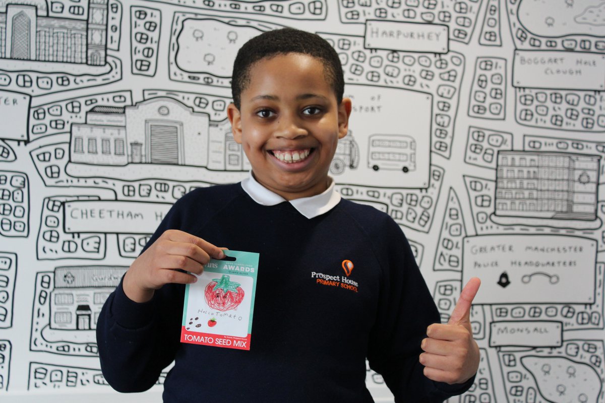 As part of our prize for winning a 2023 @jamieoliver #GoodFoodSchoolAward the children were invited to design a seed packet for @UnwinsSeeds Here is Kamsi with the winning design! #SustainabilityStars #GoodFoodSchoolAward #ClimateChange