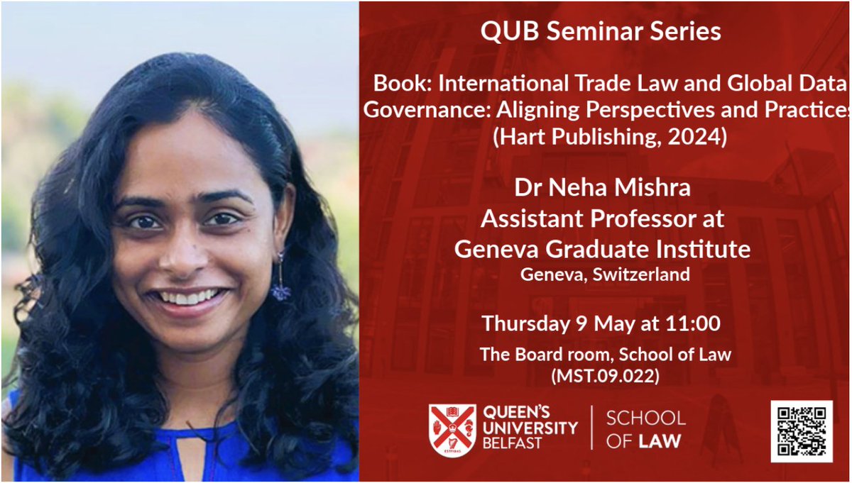 Looking forward to discuss my book 'International Trade Law and Global Data Governance' on 9 May 2024, 11 am @qubschooloflaw. Book is available open access @hartpublishing : bit.ly/42NeOHg. Thanks for inviting me @AleGuida88 @Pratyush_Upreti!