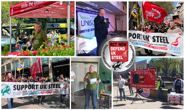 This weekend, our reps from @tatasteeluk in #PortTalbot brought our #SupportUKSteel message to May Day rallies around the country.

As #steelworkers prepare for industrial action, the support for UK #steel around the country is solid.