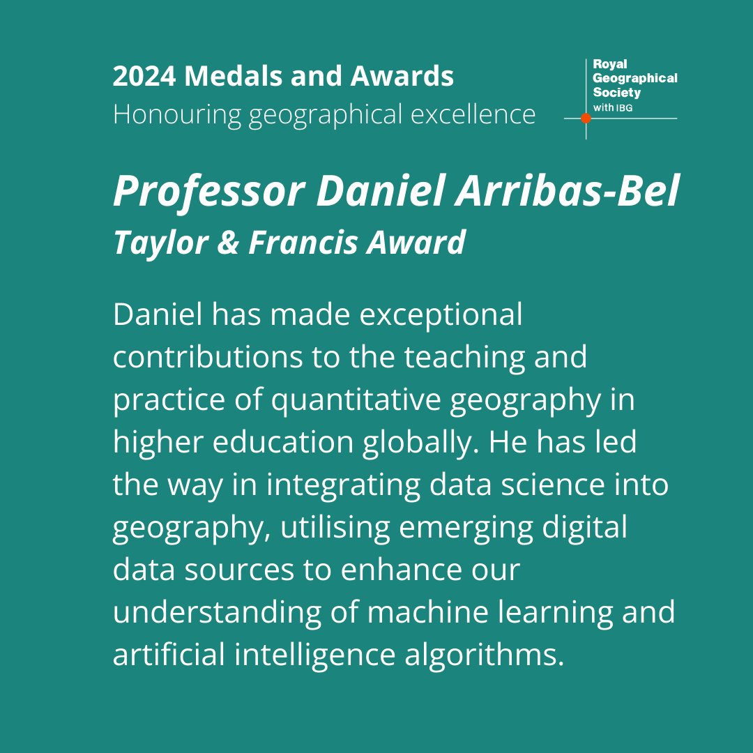 Congratulations to Professor Daniel Arribas-Bel (@darribas) on being awarded the Taylor & Francis Award for excellence in the practice and promotion of teaching in higher education.