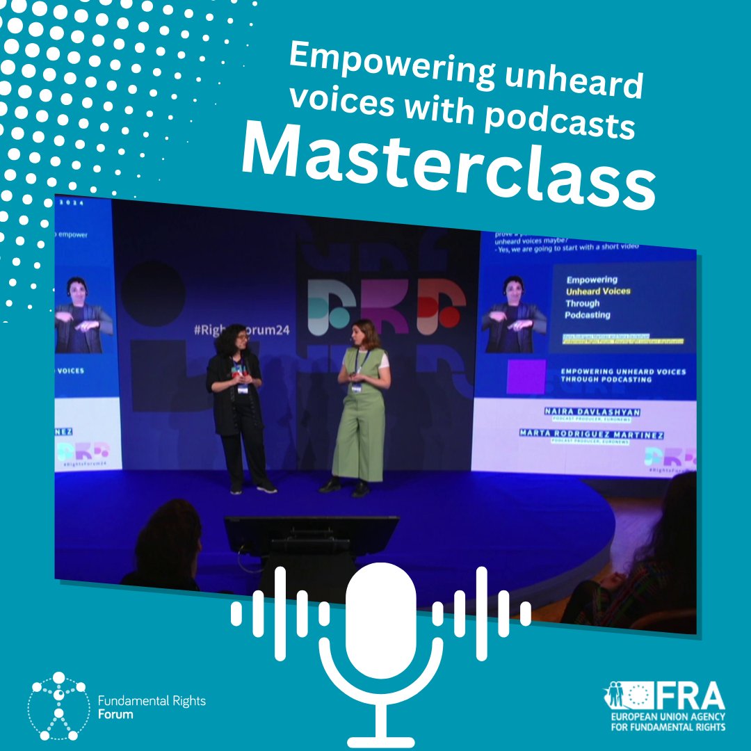 How can we embrace #podcasts to empower unheard voices? Watch this #EURightsAgency #RightsForum24 masterclass for practical insights from @Euronews on how they use audio storytelling to explore solutions and amplify underreported stories. 💻fundamentalrightsforum.eu/masterclasses/