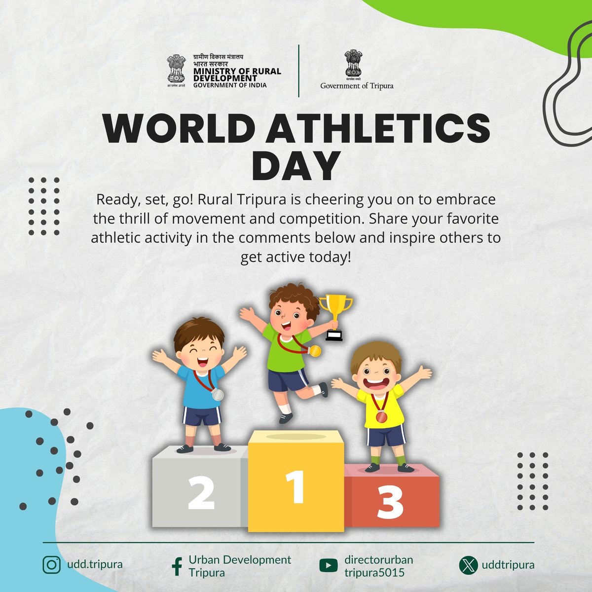 Embrace the rhythm of rural vitality! On World Athletics Day, Rural Tripura echoes with the sound of footsteps as we celebrate the joy of movement and healthy living. Let's run towards a brighter, more active future together! #RuralRhythms #ActiveLiving #CommunityWellness
