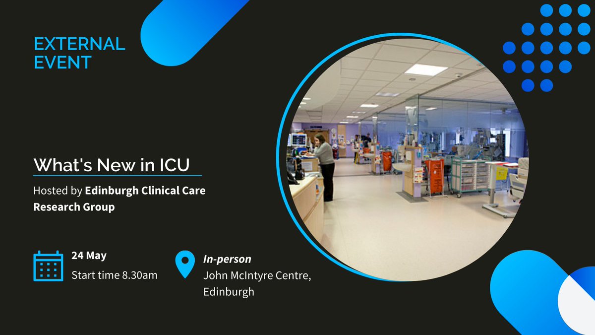 We're looking forward to attending @EdCriticalCare's 'What's New in ICU' event, which will explore key topics in critical care practice and research. Our team will be happy to speak to attendee's about how we can support innovation activity. Register 👉 innoscot.com/events/whats-n…