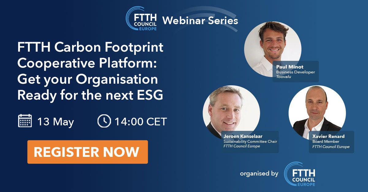 By means of this webinar, the #Sustainability Committee of the #FTTH Council Europe is eager to present a #new #platform. Join this webinar to learn how the FTTH Carbon Footprint Cooperative Platform can support you on these objectives. Register now ➡️ buff.ly/44rgfvJ