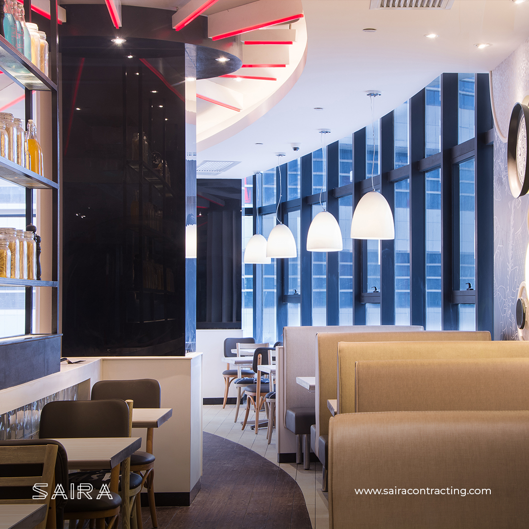 Savour the intersection of style and taste with our modern restaurant interior designs. From minimalist aesthetics to bold statements, our designs set the stage for unforgettable dining experiences. #sairacontracting #interiordesign #finedining #restaurantdesign #moderninterior