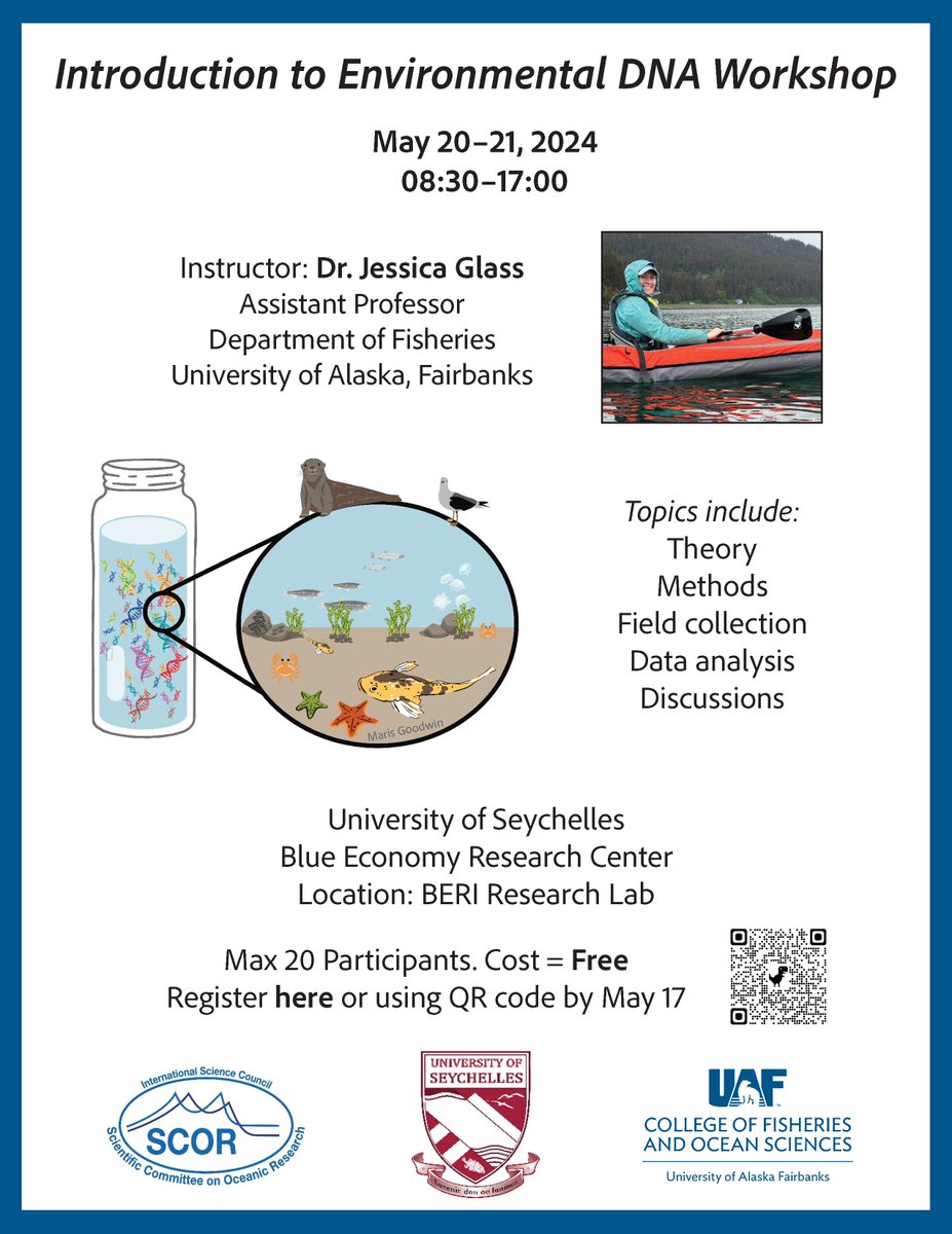 Are you a scientist or student in Seychelles interested in environmental DNA? If so, sign up for our free, 2-day hands-on workshop hosted by @UniSeyBERI and @SCOR_Int from May 20-21. No experience with eDNA necessary. 🧬🐟 🇸🇨 Register here: forms.gle/TeuiAE9rTDyKz1…
