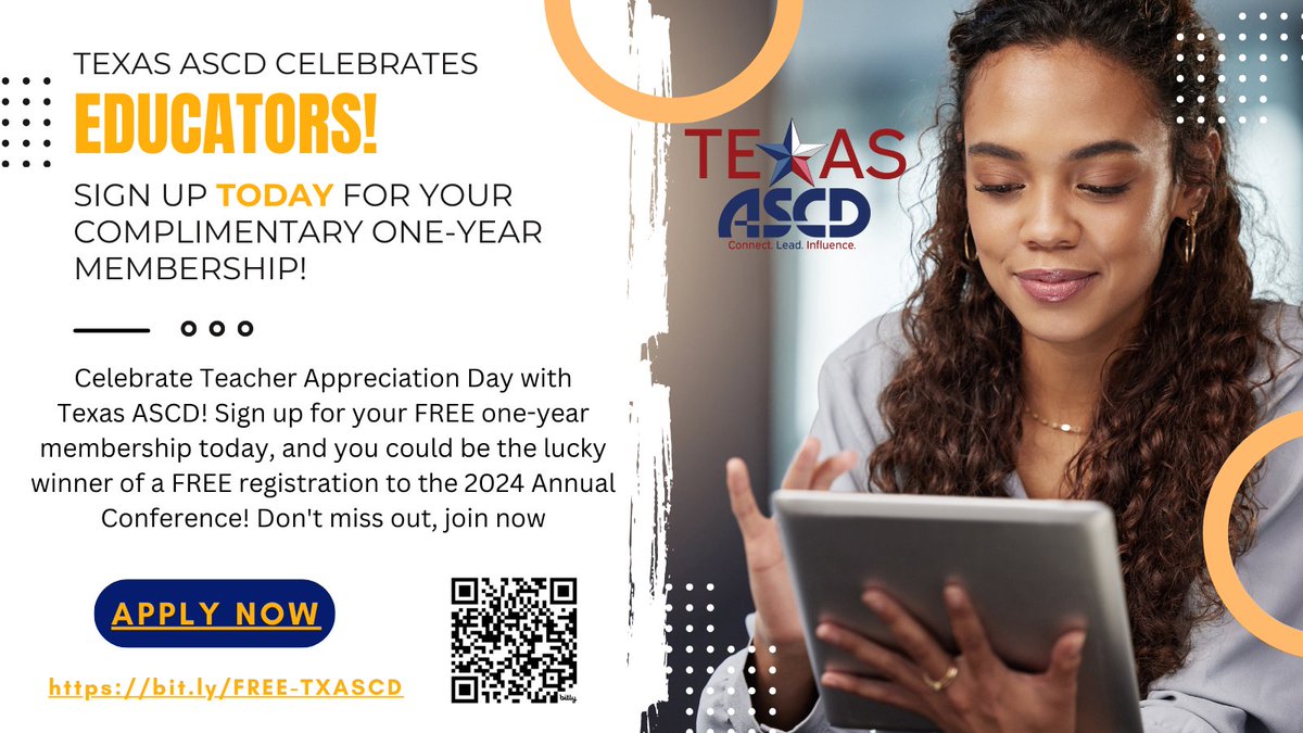 Let's give a round of applause to all the educators going above and beyond to make a difference! Get a free membership to Texas ASCD and enter to win a free 2024 Conference registration: bit.ly/FREE-TXASCD #TodayOnly #TeacherAppreciation #SpreadtheNews #TXASCD #1DayOnly