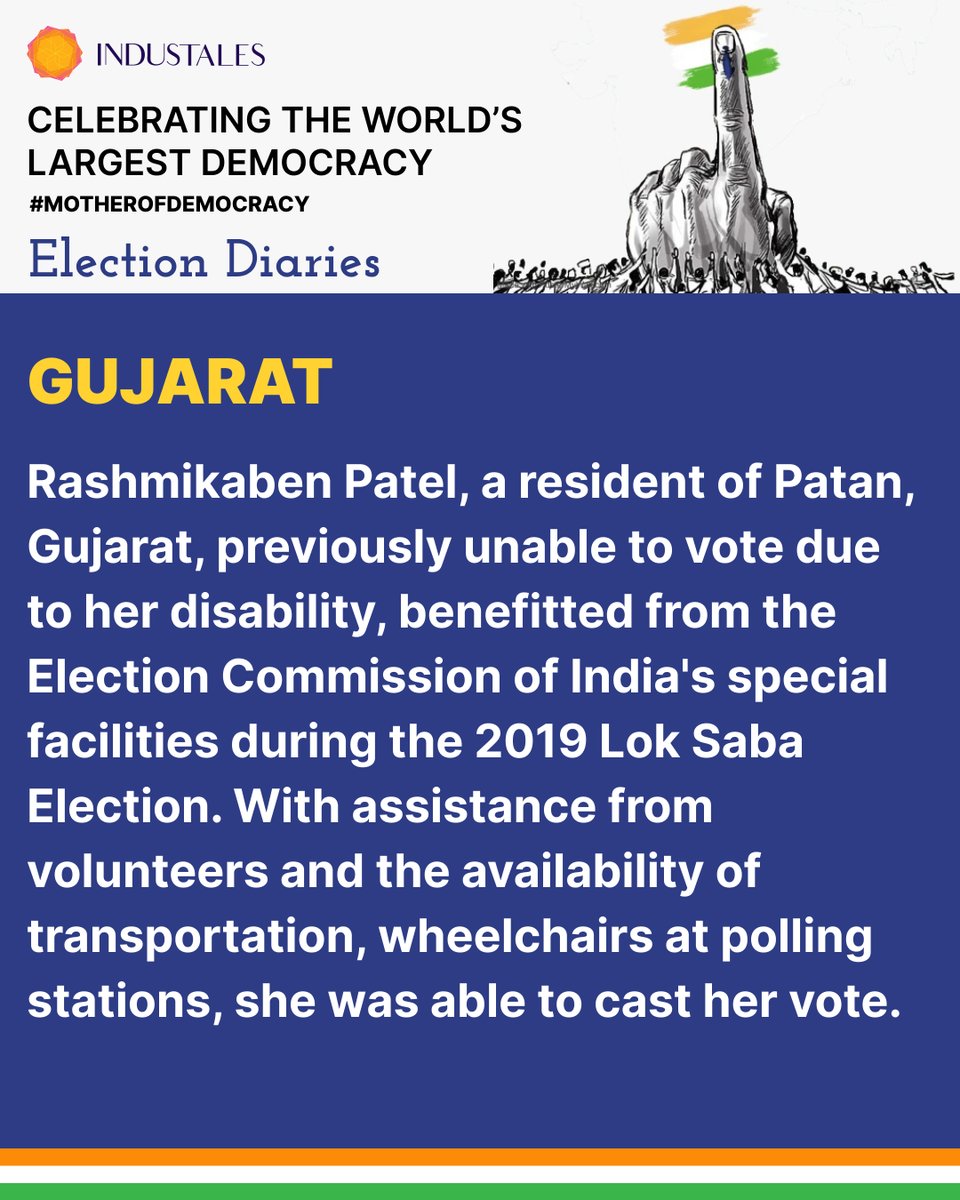 Celebrating the World's Largest Democracy

Rashmikaben Patel's experience in the 2019 elections highlights the inclusivity and strength of Indian democracy, ensuring everyone can vote.  

#MotherOfDemocracy #LokSabhaElection2024 #Elections2024 
@Bhupendrapbjp