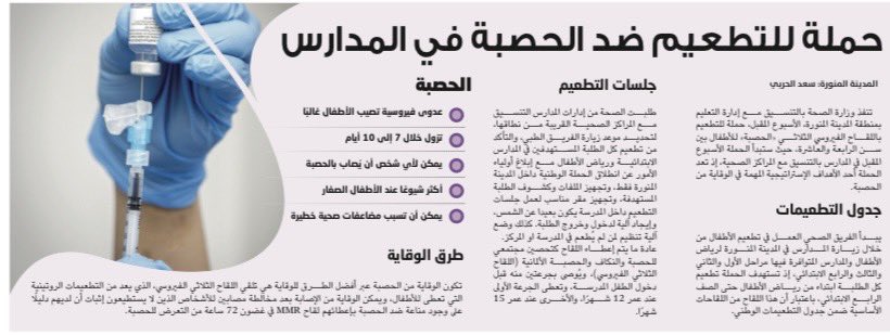 حملة للتطعيم ضد #الحصبة 
في المدارس ..