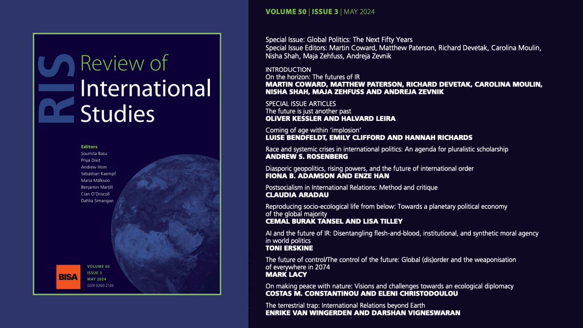 RIS (@risjnl) on Twitter photo 🎉 Vol 50(3) is out!🎉
"Global Politics: The Next Fifty Years" looks back at the discipline and forward at what is to come.
Articles from:
<a href="/BendfeldtLuise/">Luise Bendfeldt</a>
<a href="/FionaAdamson/">Fiona B. Adamson</a>
<a href="/EnzeHan/">Enze Han</a>
<a href="/claudia_aradau/">Prof Claudia Aradau</a>
<a href="/btansel/">C. B. Tansel</a>
<a href="/Tilley101/">Lisa Tilley</a>
& many more!
📚Read Here ➡️ buff.ly/4dxiba8 🎉 Vol 50(3) is out!🎉
"Global Politics: The Next Fifty Years" looks back at the discipline and forward at what is to come.
Articles from:
<a href="/BendfeldtLuise/">Luise Bendfeldt</a>
<a href="/FionaAdamson/">Fiona B. Adamson</a>
<a href="/EnzeHan/">Enze Han</a>
<a href="/claudia_aradau/">Prof Claudia Aradau</a>
<a href="/btansel/">C. B. Tansel</a>
<a href="/Tilley101/">Lisa Tilley</a>
& many more!
📚Read Here ➡️ buff.ly/4dxiba8