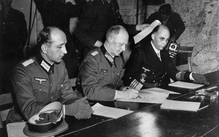 On this day in 1945, Germany signed an unconditional surrender at Allied headquarters in Reims, France, effectively ending WWII in Europe. This historic moment marked the beginning of a new era of peace and rebuilding. #VEDay #WWII #OnThisDay