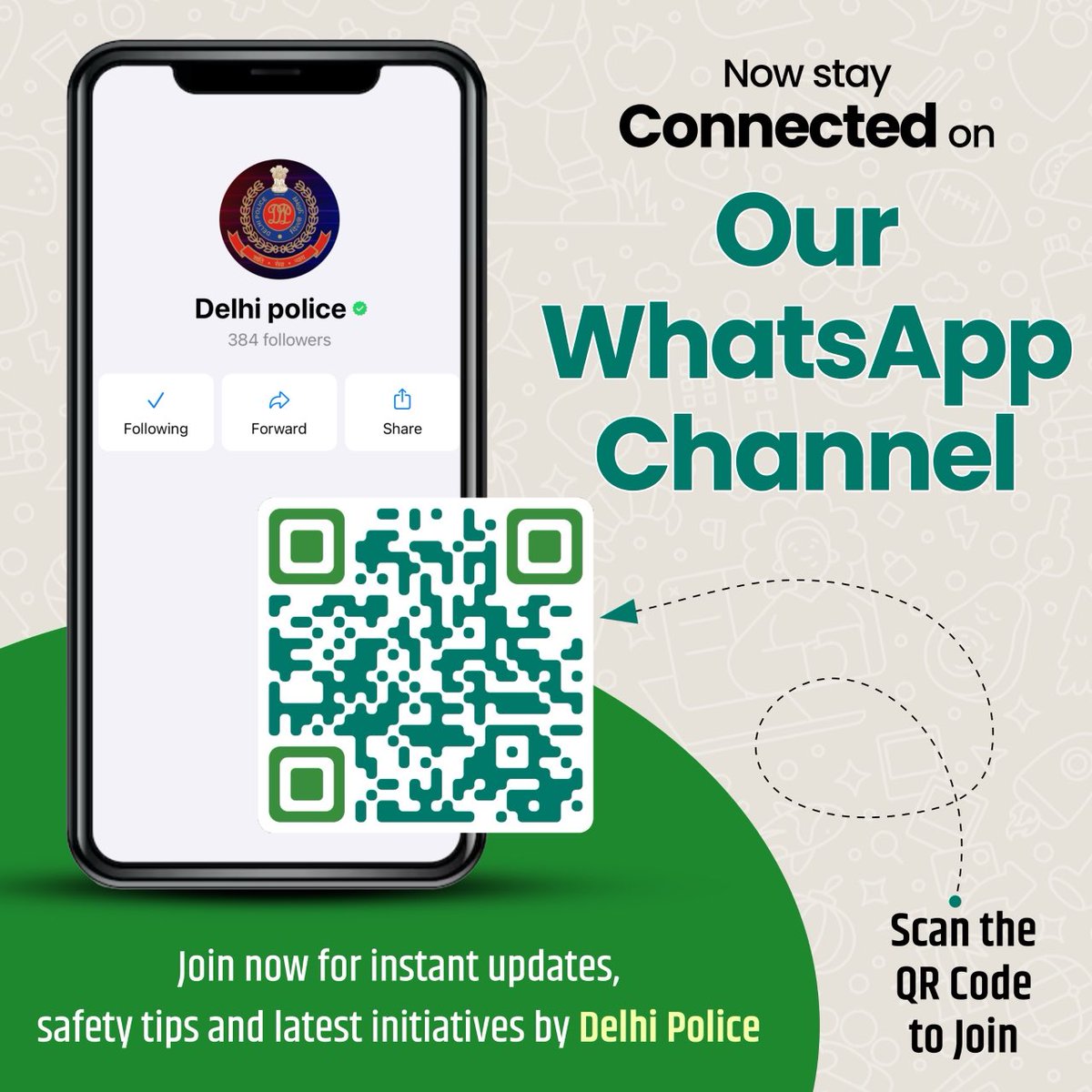 Stay connected, stay safe! Join Delhi Police's WhatsApp channel for instant updates, safety tips, and to know about the latest initiatives by Delhi Police. Your safety matters to us. Jai Hind