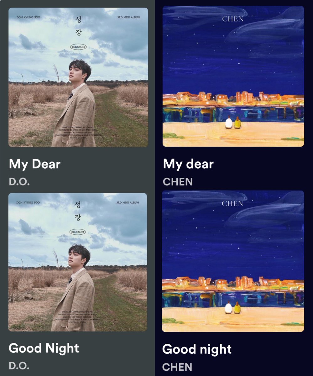I now have 4 comfort songs with the same titles from my favorite people 🥹🩷

#BLOSSOM_OutNow
#DOHKYUNGSOO_MARS
#오후6시_도경수Mars
#성장하는_도경수_Mars
@companysoosoo_