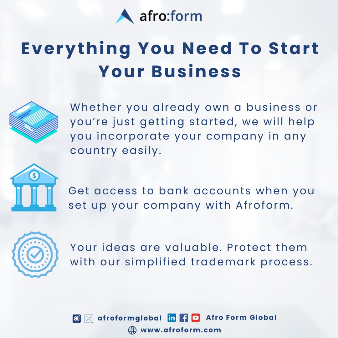 Got a business idea brewing? 

Afroform is your one-stop shop to launch and thrive in Africa! 

We help entrepreneurs like you turn their dreams into reality.

#Afroform #Entrepreneur #BusinessLaunch #Africa #Startups #Empowerment #Success #MadeInAfrica #YourDreamOurSupport