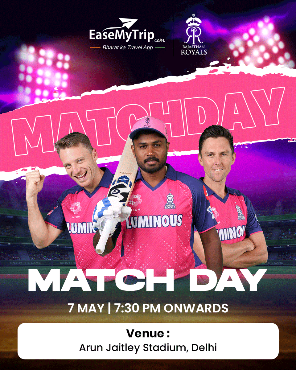 The Royals are ready to conquer the Rajdhani of India! Don’t forget to cheer them tonight at 7:30 PM. Note: Check the traffic advisory before hitting the road. #DCvsRR #RRvsDC @rajasthanroyals #EaseMyTrip