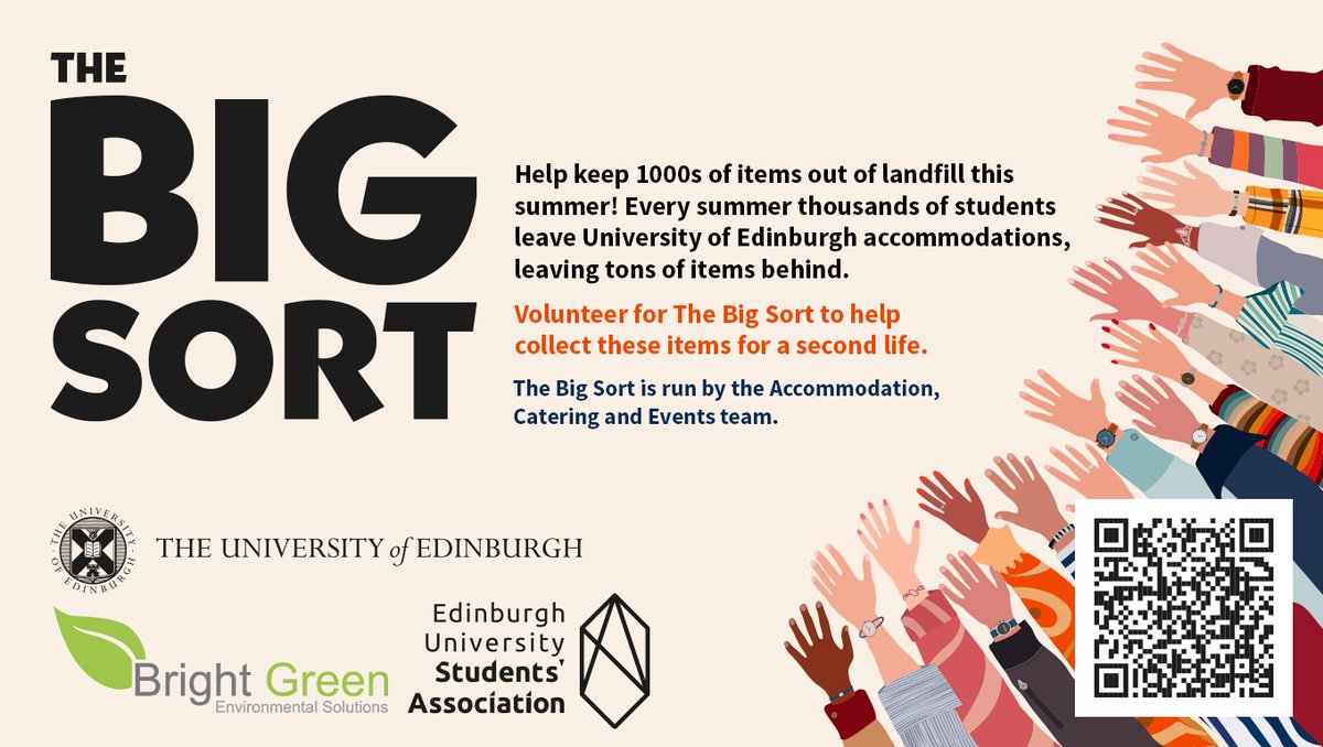 Looking to use your #DayToMakeADifference staff volunteering leave? Help keep thousands of items out of landfill this summer by taking part in the Big Sort, running 1 - 10 June. Find out more, and sign up as an individual or as part of a group here 👇 edin.ac/4bps5Jh