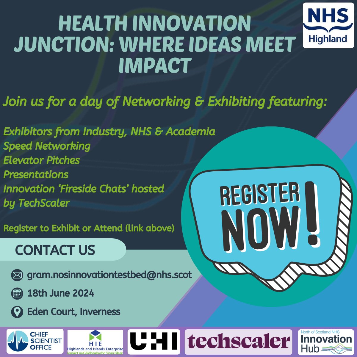 Join us in Inverness on 18th June 2024 for the Health Innovation Junction: Where Ideas Meet Impact. Register now to attend or exhibit: forms.office.com/pages/response… @NHSHresearch @ThinkUHI @HIEScotland @tech_scaler