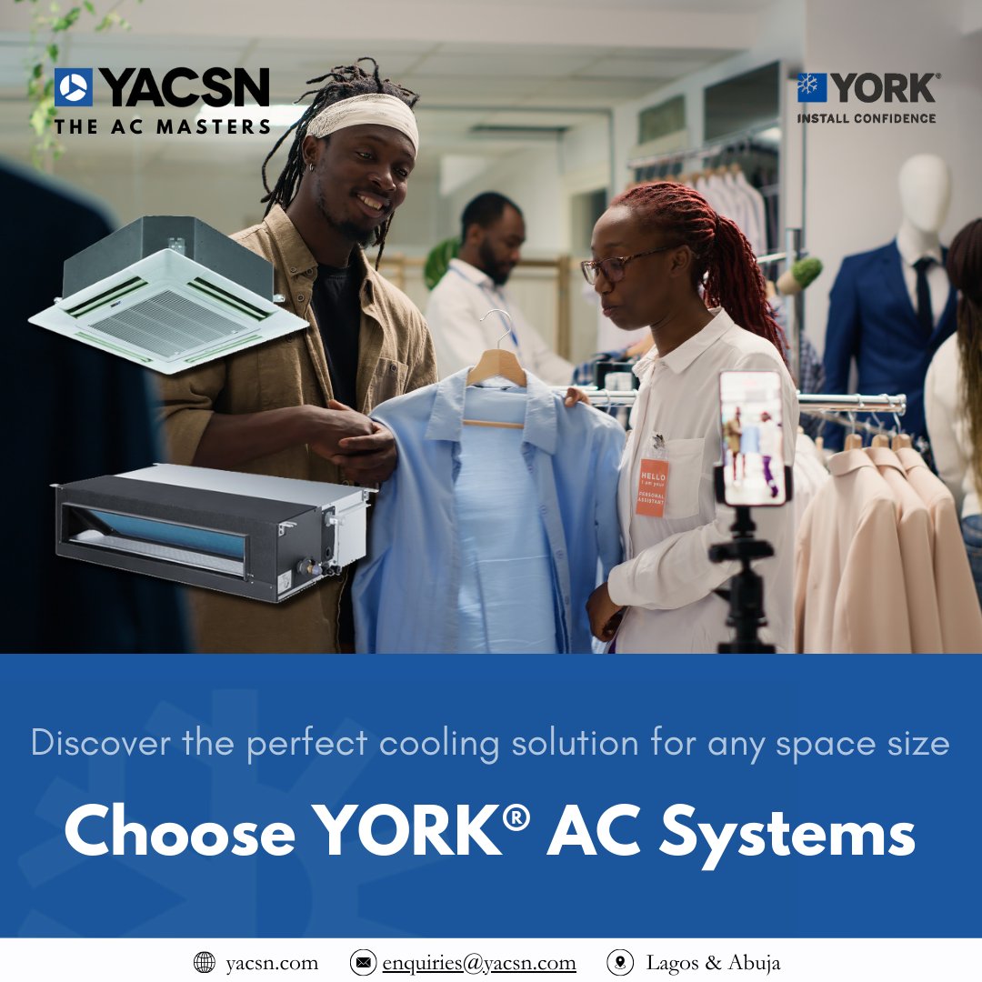 Working on a new building project?
Find the ideal cooling solution for any space with YORK® AC Systems. Stay comfortable and productive! Contact YACSN Today!
#YACSN #TheACMasters #YORKNigeria #YORKAC #CoolingSolution #ACSystems #YORK