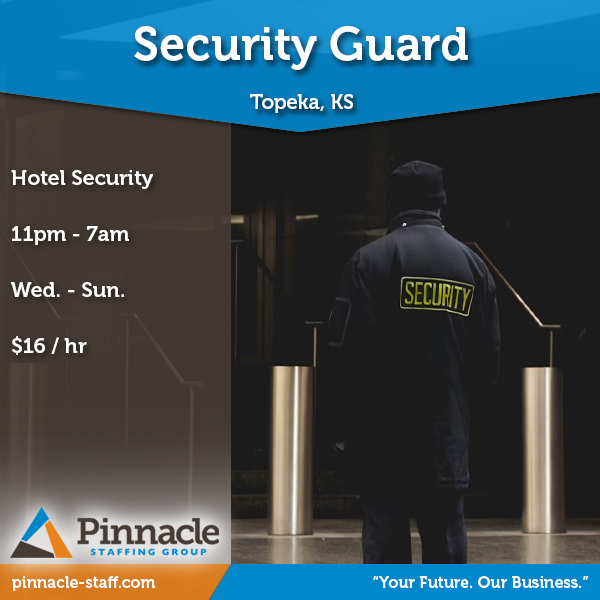 We're looking for a Security Guard for a local Topeka hotel. Apply today!

pinnacle-staff.com/locations/staf…

#topekajobs #hoteljobs #hospitalityjobs #securityjobs #securityguardjobs #applynow #nowhiring