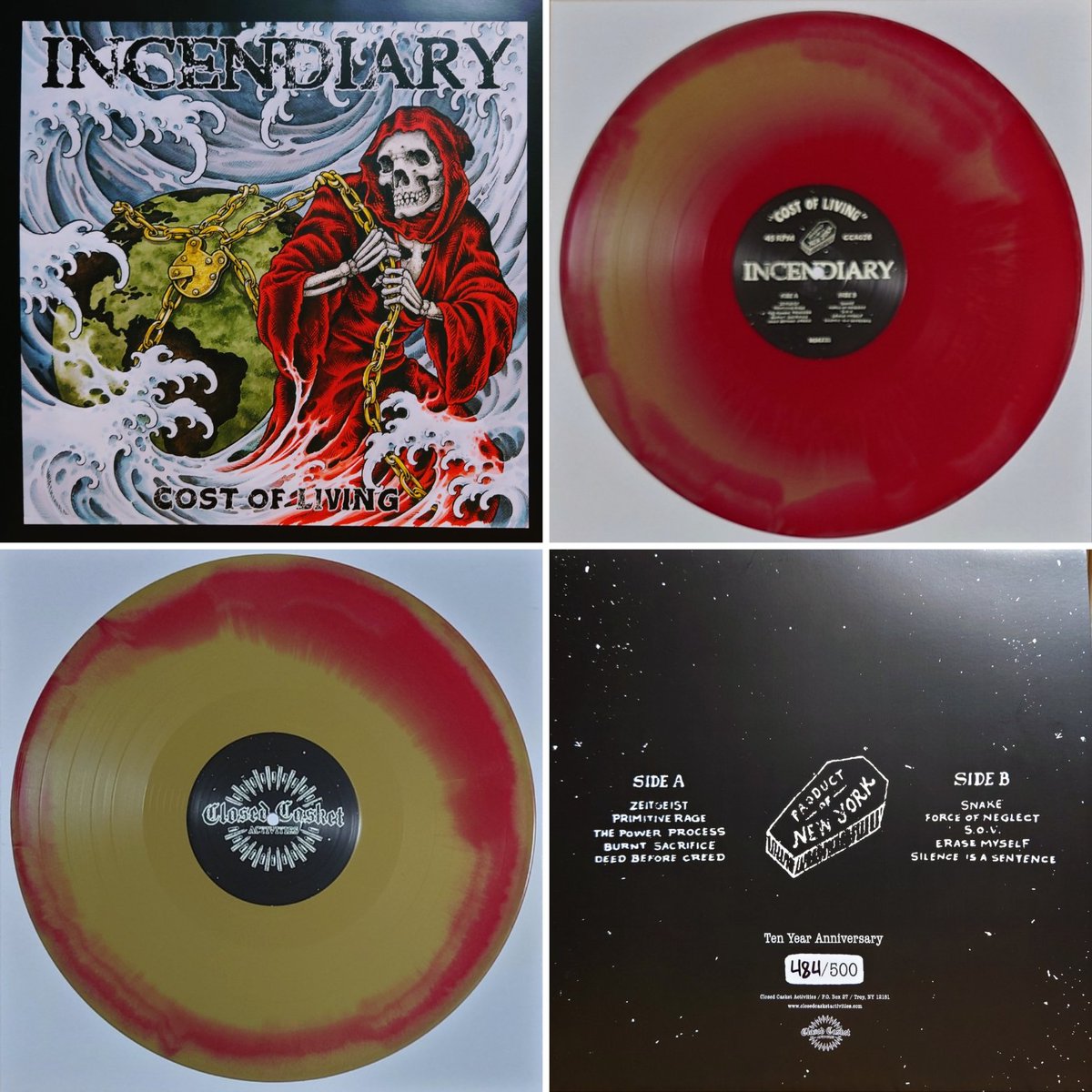 04/25/2024 Incendiary 'Cost Of Living' (2023) US press, LP, limited edition, numbere, 10 years edition, red gold vinyl. @IncendiaryHC @closedcasketact #Incendiary #ClosedCasketActivities #hardcore #nyhc instagram.com/p/C6L8iOGvrx1/…