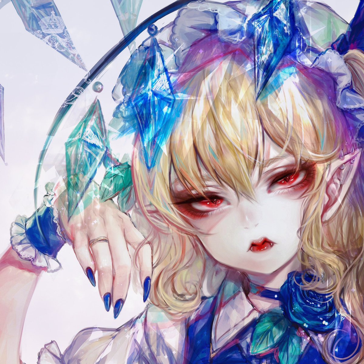 flandre scarlet 1girl solo looking at viewer simple background shirt blonde hair white background  illustration images