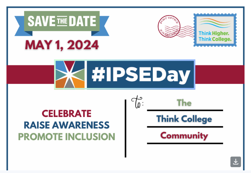 SMCISD_SEPAC's tweet photo. IPSE Day, or Inclusive Postsecondary Education Day, is a day to raise awareness and spread the word about college options for students with intellectual disability. This video shows why it’s so important that we all Think Higher. Think College: https://t.co/wr5042jJc5 https://t.co/gtzWUxze2X