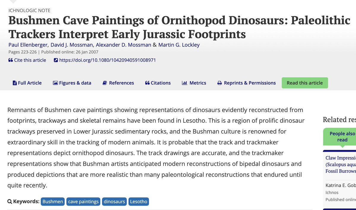 'Bushmen artists anticipated modern reconstructions of bipedal dinosaurs and produced depictions that are more realistic than many paleontological reconstructions that endured until quite recently.' 👀 tandfonline.com/doi/abs/10.108…