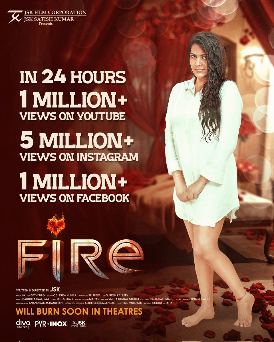 #Fire on 🔥 trending in #Youtube #Instagram & #Facebook within 24 hrs youtu.be/8_dpkxy4PmQ Post Production in full swing #FIRE - Will Burn Soon in Theatres @JSKfilmcorp @OfficialBalaji @IamChandini_12 @ssakshiagarwal #Rachitha #Gayathrishan @onlynikil