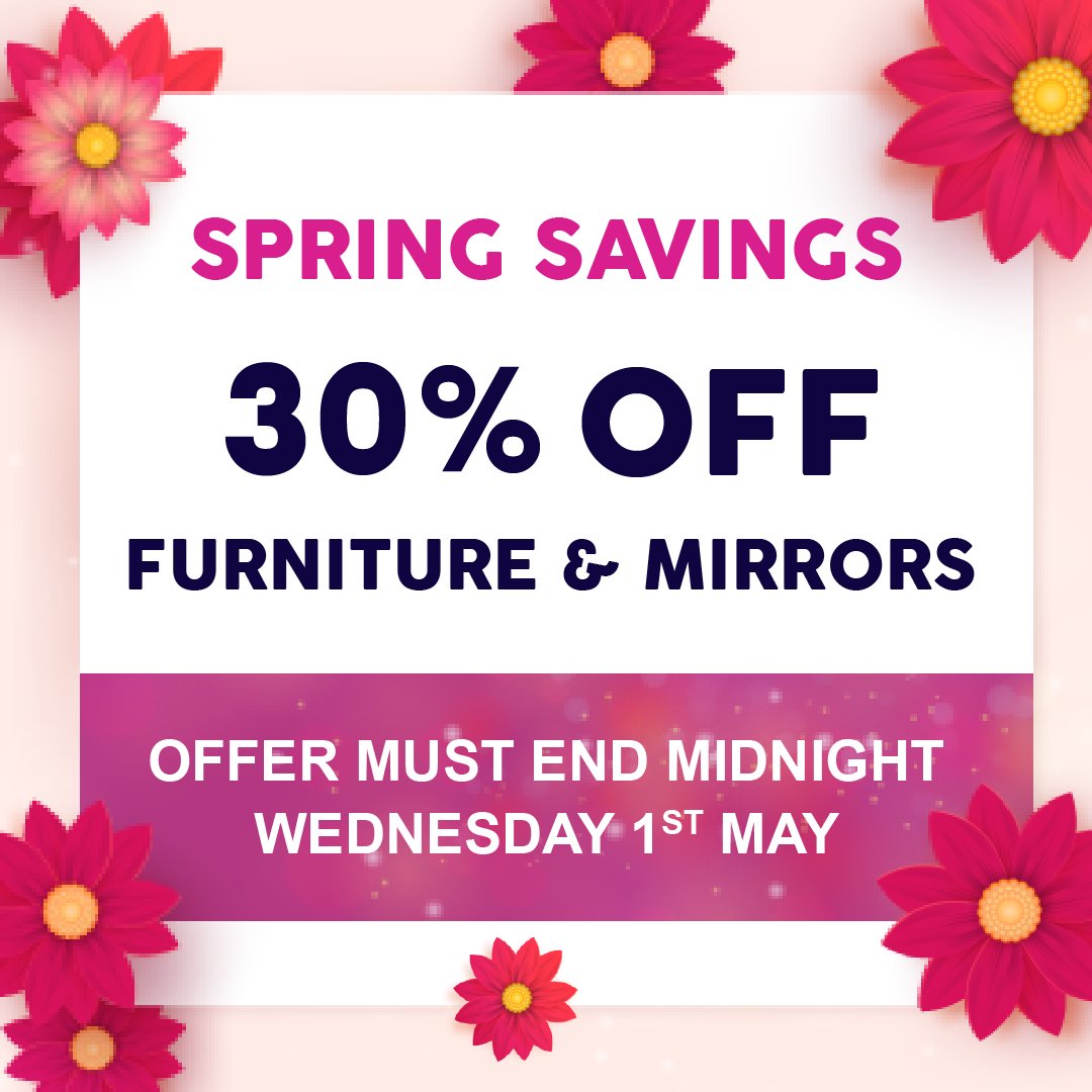 30% off furniture and mirrors 💗 Ends midnight Wednesday 1st May. Shop here: bathroommountain.co.uk #sale #promo #bathroom