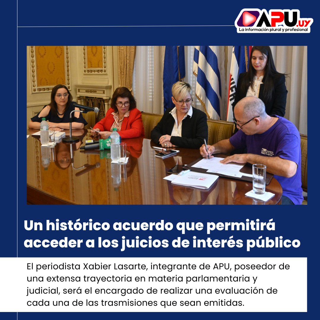 La Suprema Corte de Justicia (SCJ) firmó con la Asociación de la Prensa Uruguaya (APU), un acuerdo que permite trasmitir, vía streaming, aquellos juicios que se consideren de interés público y periodístico ▶️🔗bit.ly/44nbhAf