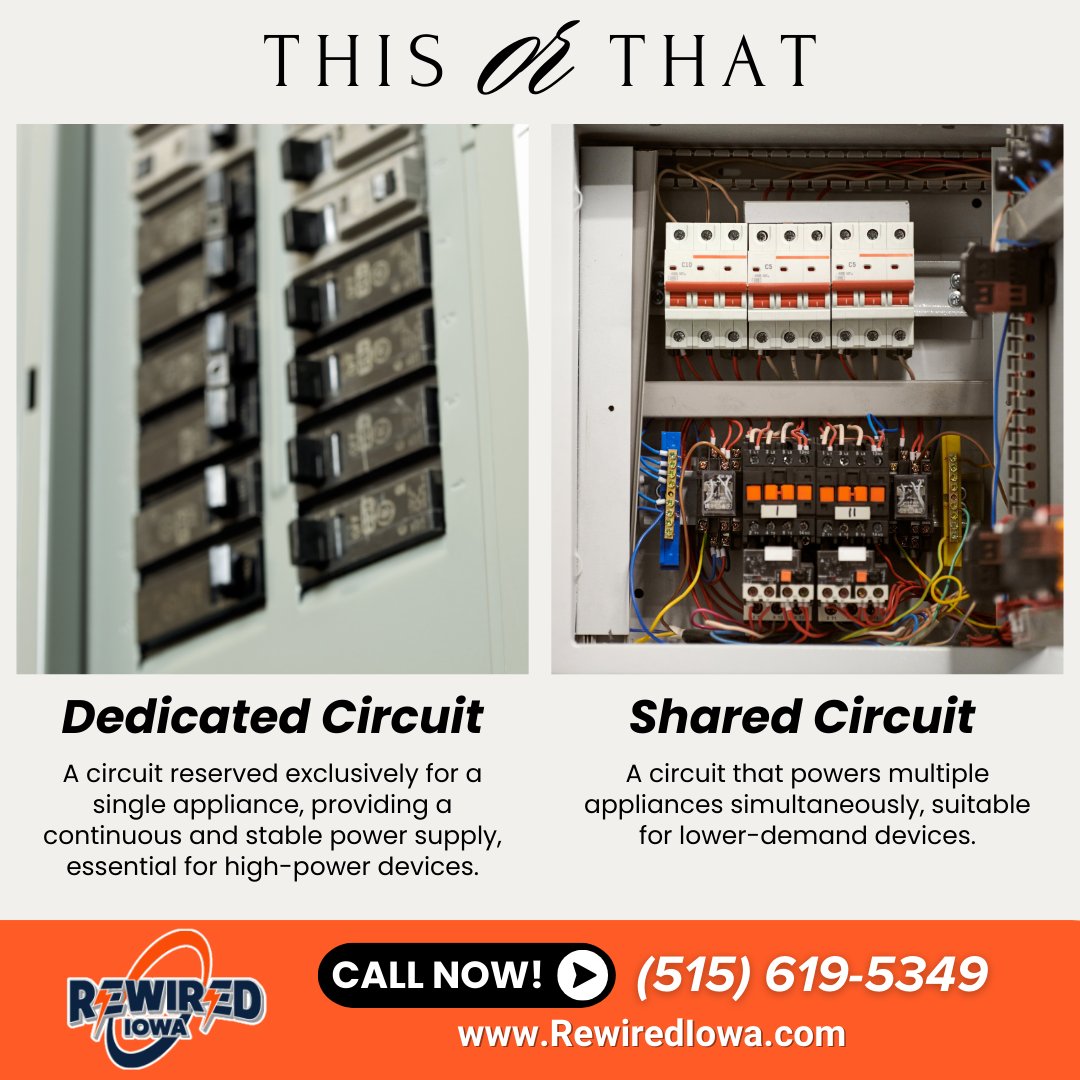 Keep your appliances safe and efficient with Rewired Iowa! Whether you need dedicated or shared circuits, our expert electricians offer customized solutions in Waukee IA. Contact us at (515) 619-5349 for top-notch service. #ElectricalSafety #HomeImprovement