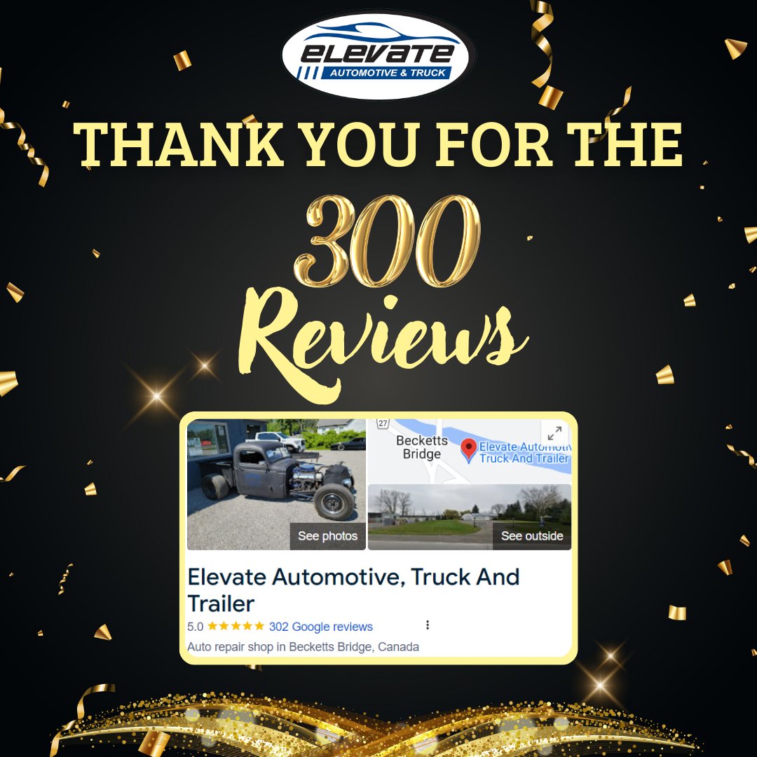🌟🚗 300 Google Reviews Milestone! 🎉 A huge THANK YOU to our amazing customers! We've hit 300 reviews on Google, all thanks to your support and trust in Elevate Automotive and Truck. Your feedback fuels our commitment to excellence. Here’s to more miles and smiles together! 🥳�