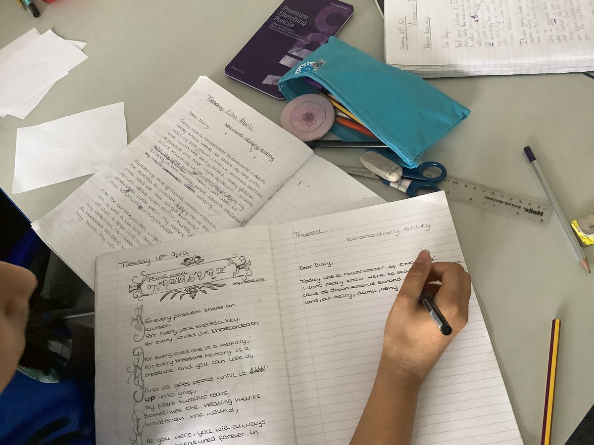 ReinwoodJuniors's tweet photo. Amazing writing and redrafting in #RJS6S today. We have thought about what it would be like living by a volcano - there were a lot of positives! Then we read diary entries as well as a fictional piece about Vesuvius. Great redrafting!
#RJSGeography #RJSEnglish #RJSWriting https://t.co/boc57RtZrE