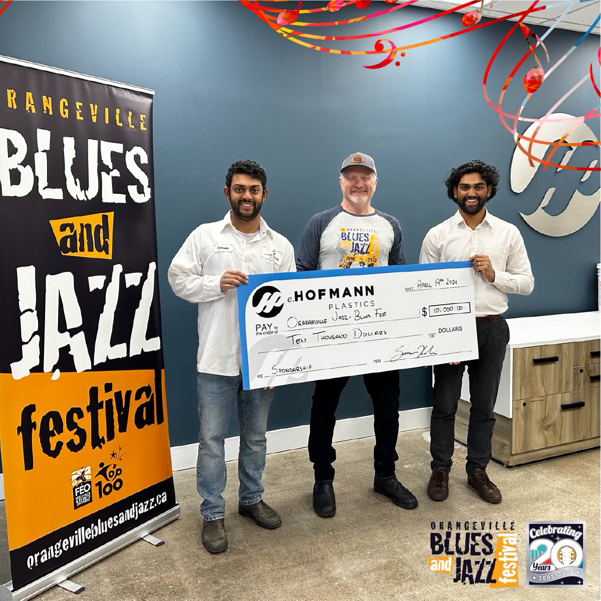 A shout-out of thanks and appreciation to E. Hofmann plastics who once again are the Presenting Sponsor for our popular 2024 Saturday Broadway Ramble.  Pictured here is Sameer Kalia, Larry Kurtz and Vikram Kalia.

#OBJF #OBJF2024 #OrangevilleBluesJazz #orangeville