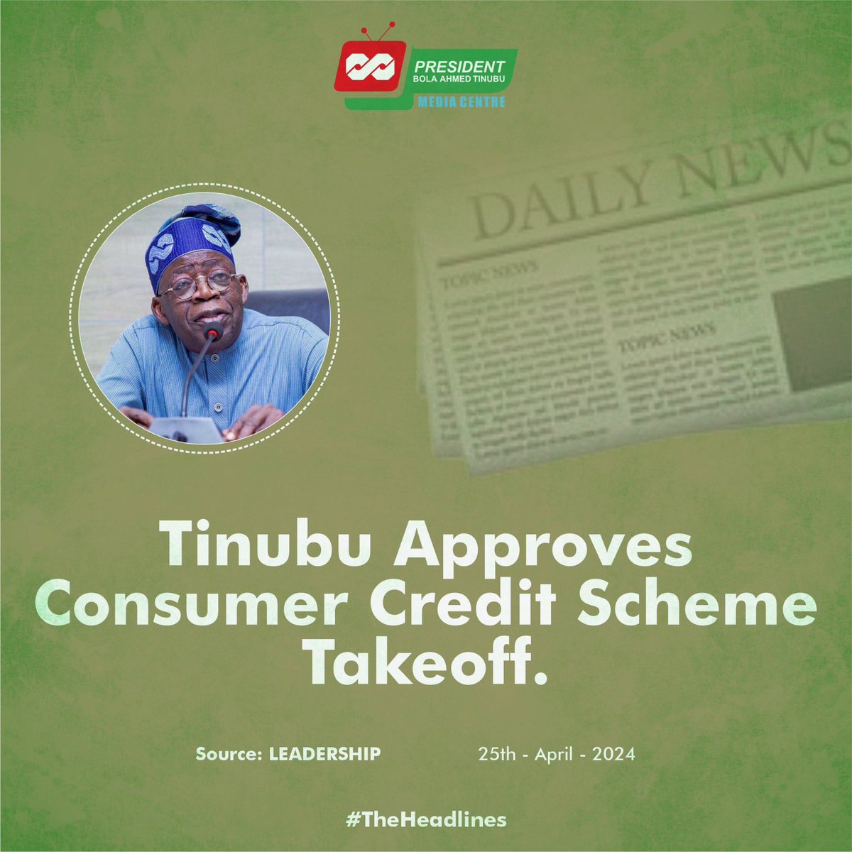 FG flags off consumer credit scheme, launches portal for easy access President Bola Tinubu has approved the takeoff of the first phase of the consumer credit scheme. The scheme was conducted in partnership with financial institutions and cooperatives across the country.