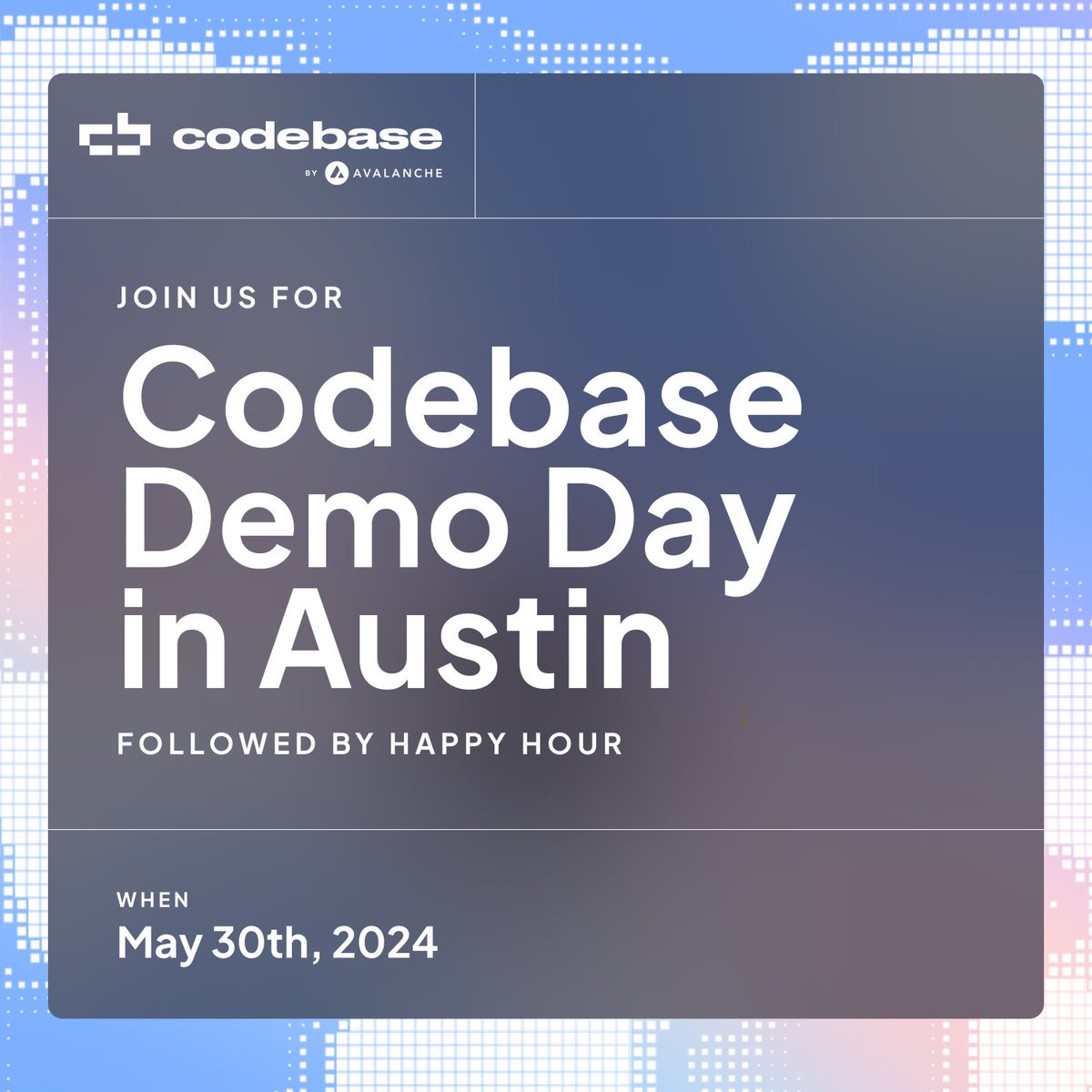Come see the future of groundbreaking projects building on Avalanche 🔺 Codebase by Avalanche is hosting its inaugural Demo Day May 30th, alongside the Consensus Conference in Austin. We’re inviting our closest ecosystem members to come support the 15 selected cohort companies,…
