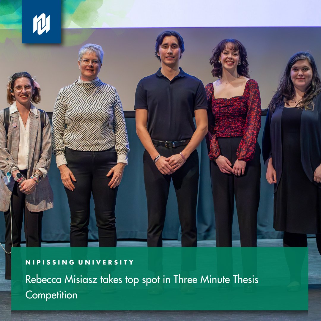 Congratulations to this year’s Three Minute Thesis  (3MT®) competition winner, Rebecca Misiasz, and runner up, Cade Nolan!  We wish Rebecca the best of luck as she moves forward in representing NU at the provincial 3MT® competition on May 8. Learn more at nipissingu.ca/news/2024/rebe…