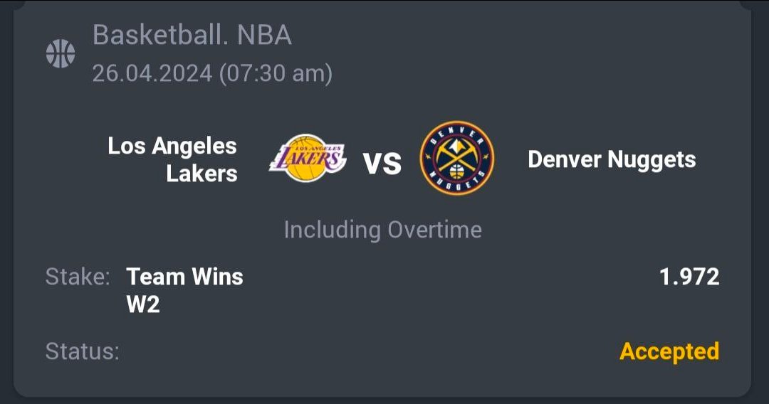 Basketball - NBA 🏀 Denver Nuggets ML 🔖 1.97 💵 21 Units #GamblingTwitter #SportsBetting #TeamParieur #SportsBet #Betting #FreePicks #A3RBET #SportsBettor #NBA #NBATwitter #NBA75 #NBAPicks #NBABets #NBA24 #Road2Gold #LosAngelesLakers #LALakers #Lakers #LakeShow Like + RT