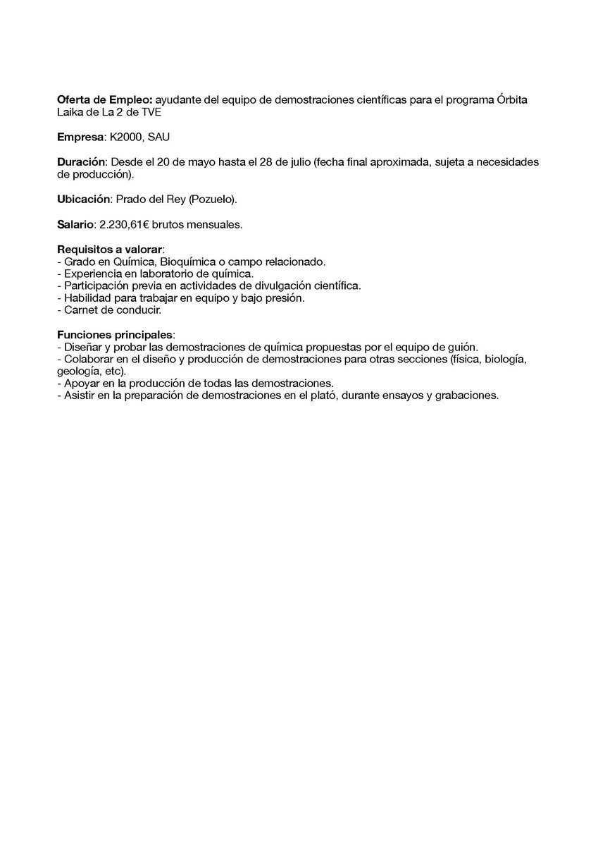 ccee_urjc's tweet photo. Graduados en @ccee_urjc: Atención oferta de empleo!! @orbitalaika_tve 
Interesados CV: dserice@aliotharteyciencia.com https://t.co/Z1eGJCnI3J