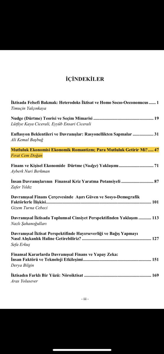 Nobel yayınevi tarafından basılan; editörlüğünü @hamzaoglu_merve yaptığı benim de “Mutluluk Ekonomisi” bölümüyle yer aldığım “Davranışsal İktisadın Gelişimi ve Uygulamaları” kitabımız yayımlanmıştır. 📚

Link: ⬇️

nobelyayin.com/davranissal-ik…

#BehavioralEconomics
#HappinessEconomy